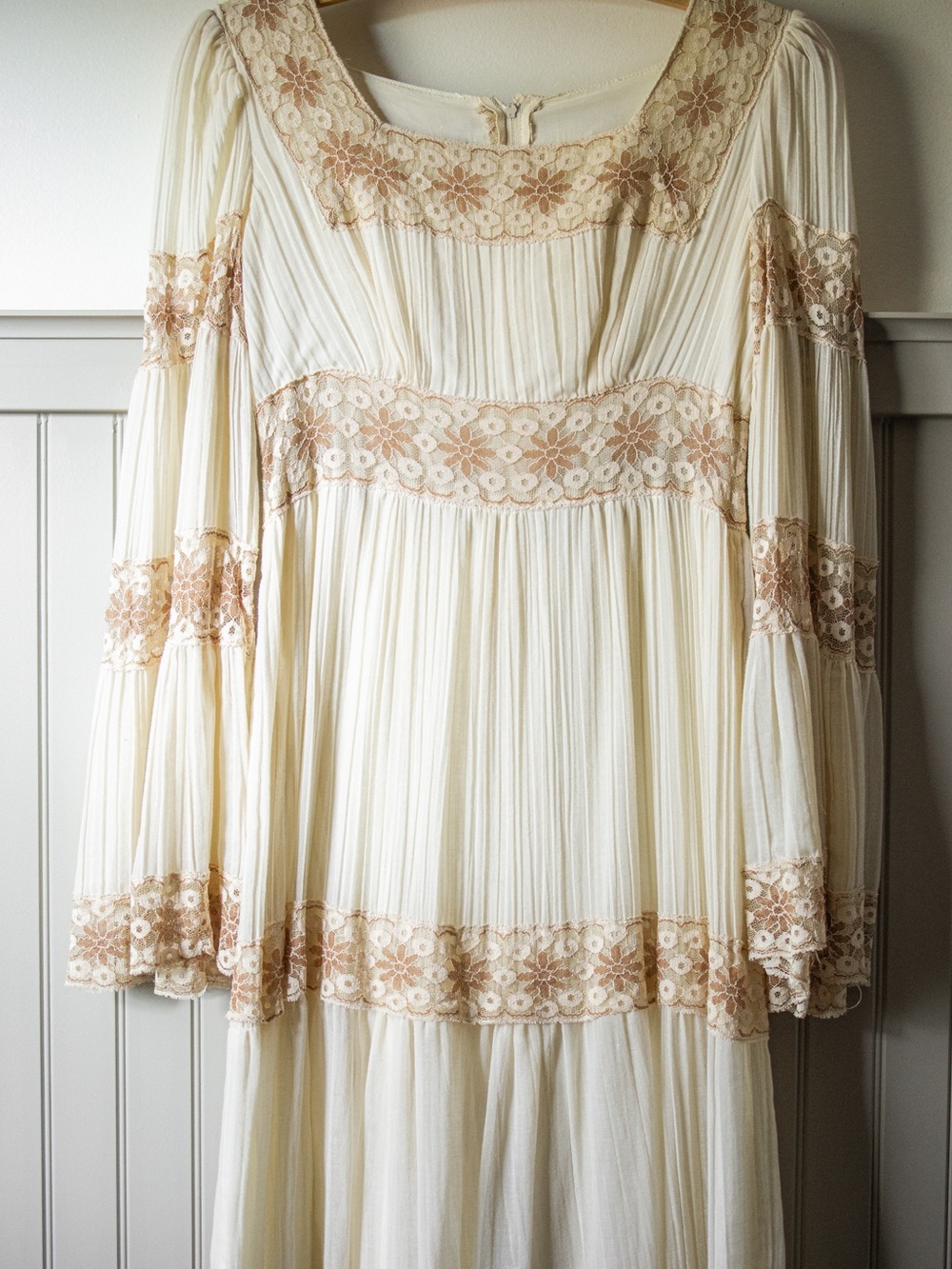 VTG 70s Roberta California Prairie Maxi Dress Ivory Lace Cottagecore Boho - Picture 7 of 16